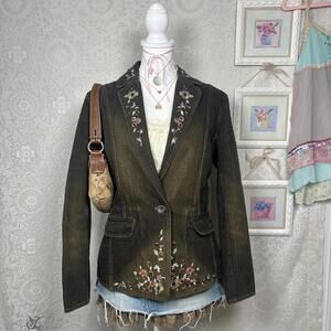 y2k embroidered denim distressed jacket